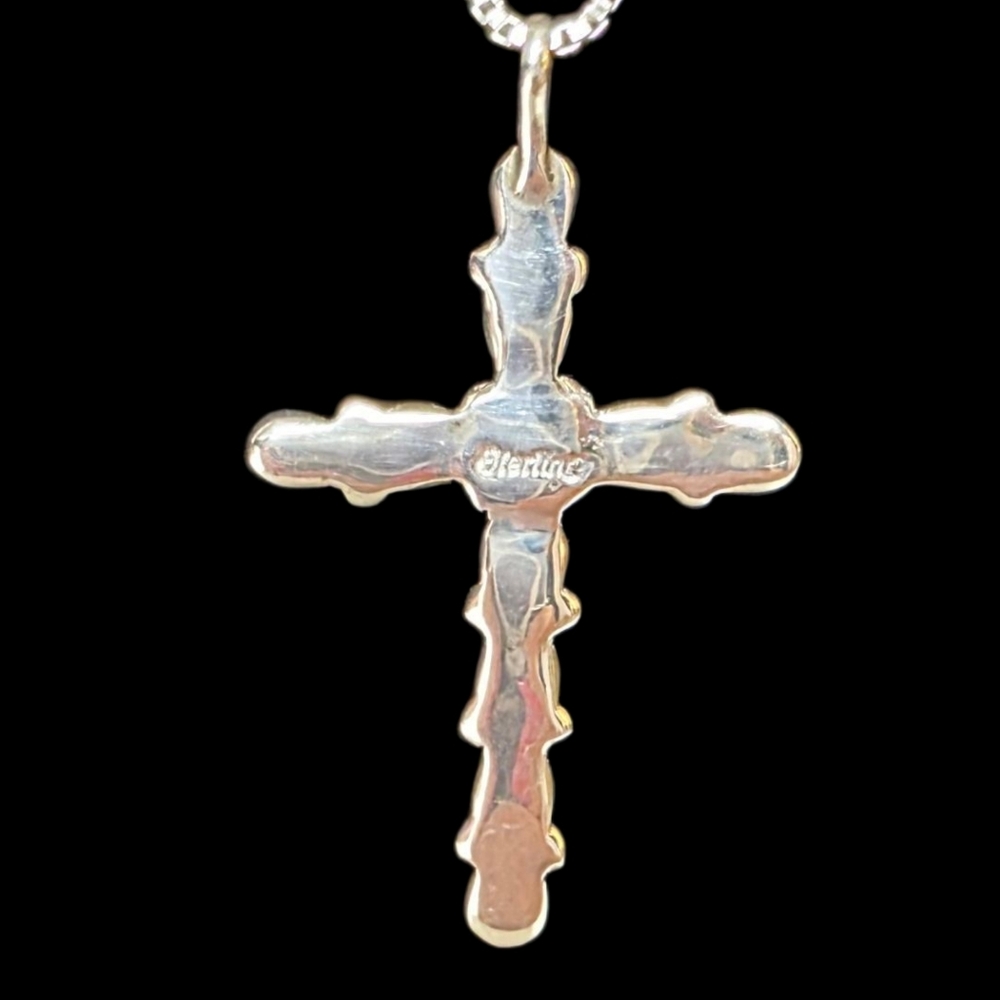 Vintage Sterling Silver Zuni Opal Cross Necklace - Picture 6 of 9